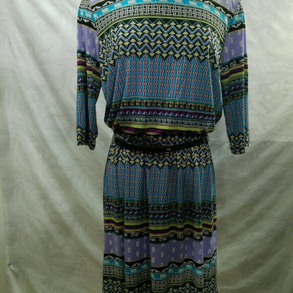 Emma & Michele Women's 3/4 Sleeve Straight Dress Multicolor Knee Length Size L - Picture 1 of 13